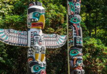 Native American Totem poles in Stanley Park, Vancouver.